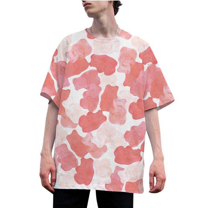 High Street Style Oversized Streetwear Men's Summer T-Shirts Half Sleeve Tshirt Printing Custom Round Neck T Shirts