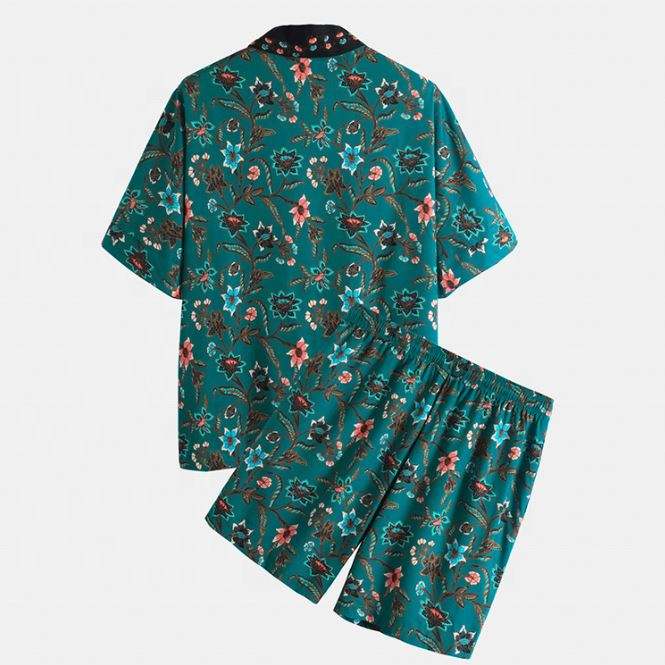 OEM Manufacturer Customized Thin Men Clothing Set Beach Printing Cardigan Shirts And Shorts Casual Men Short Set