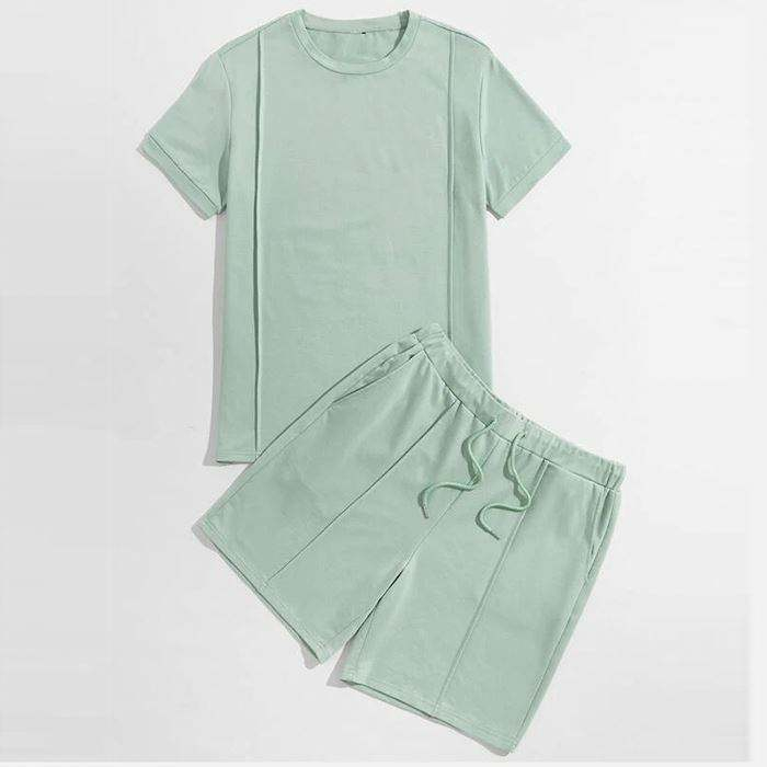 Letní stopa sady pro značce Front Detail Plné barvy Tracksuit 2 -kusové pánské šortky