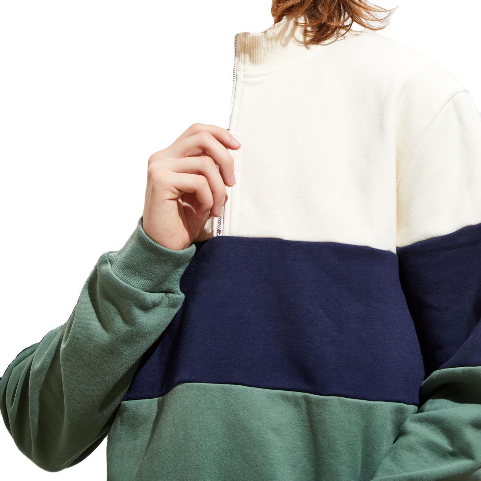 Pakaian Jalanan Borong Tersuai Lelaki Pullover Fleece Colourblock Striping Half-Zip Hoodies Sweatshirt