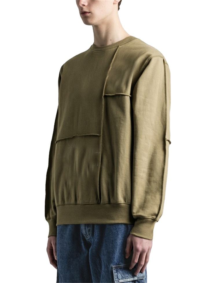 Engros Mænds Cut & Sew Panel Light Olive Sweatshirts med rund hals