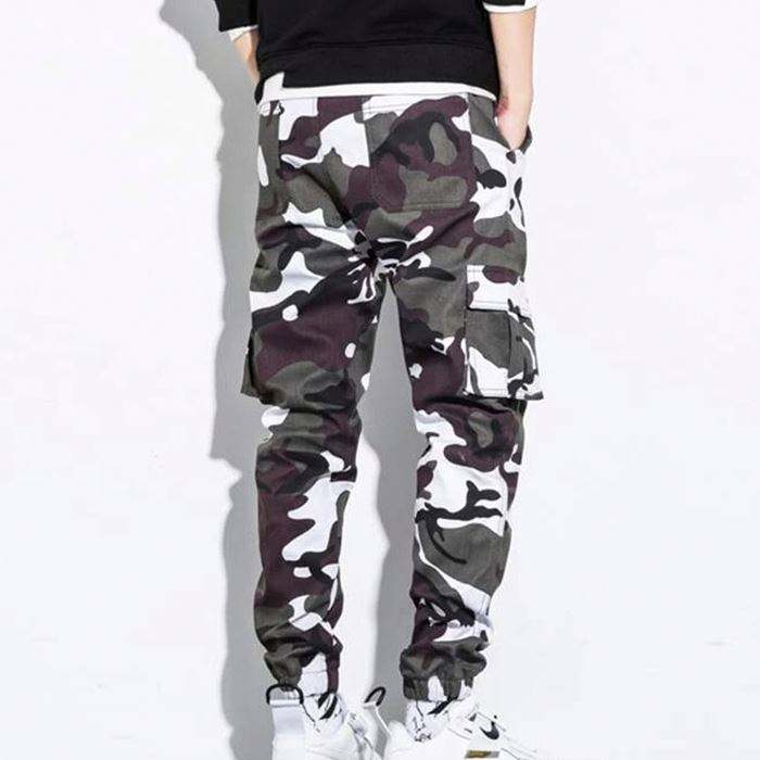 Pantaloni cargo da uomo con tasca con patta stampati mimetici streetwear personalizzati
