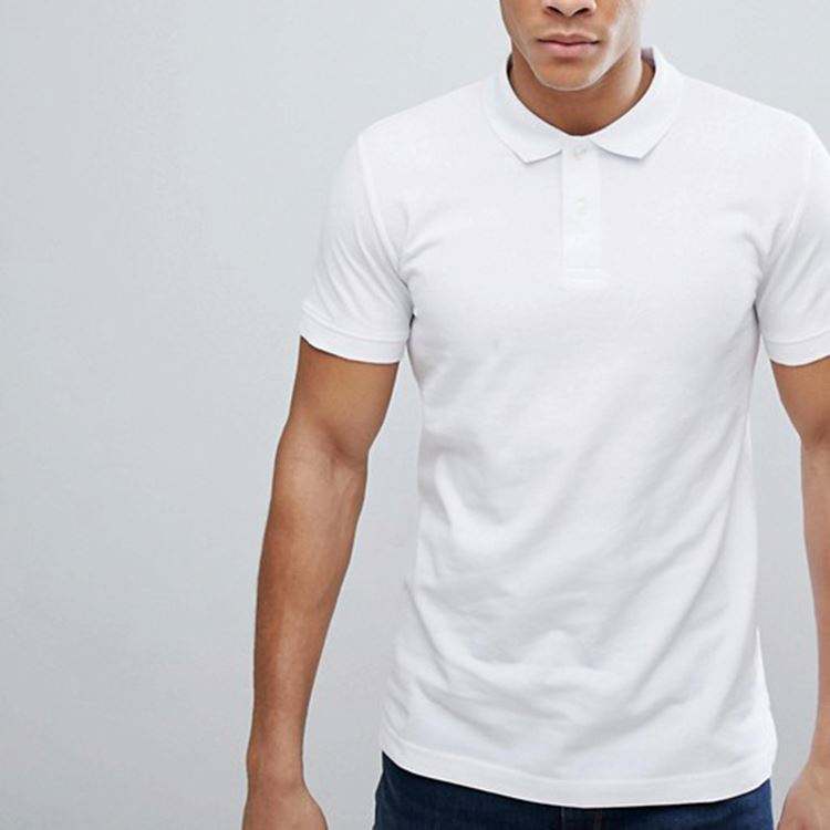 Оптова однотонна біла чоловіча футболка поло з вишивкою логотипа