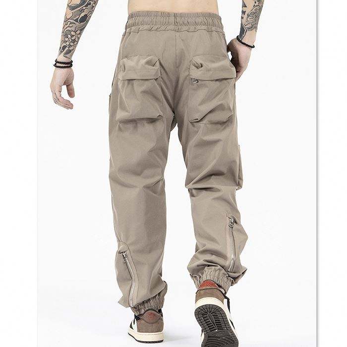 New Trend Cargo Pants Men Solid Color Oversized Jogger Pants Drawstring Waist Utility Pockets Tactical Pants