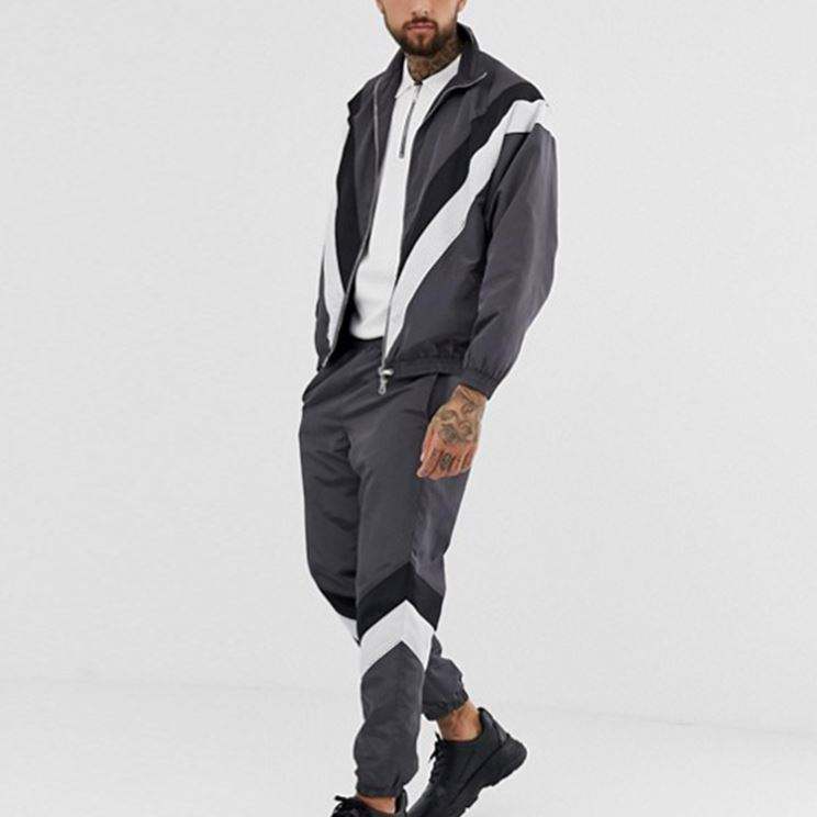 Custom Tracksuit Nylon Ripstop Contrast Stripe Jogging Suits Wholesale