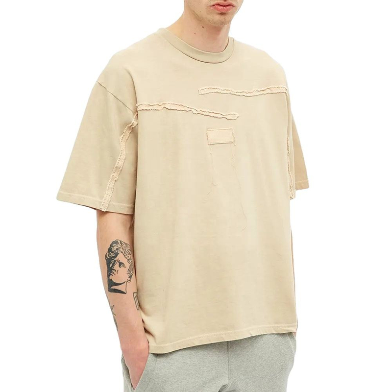 100% puuvillaa ubbed Crewneck muoti mukautetut logo miehet lyhytaikaiset ahdistuneet t-paidat
