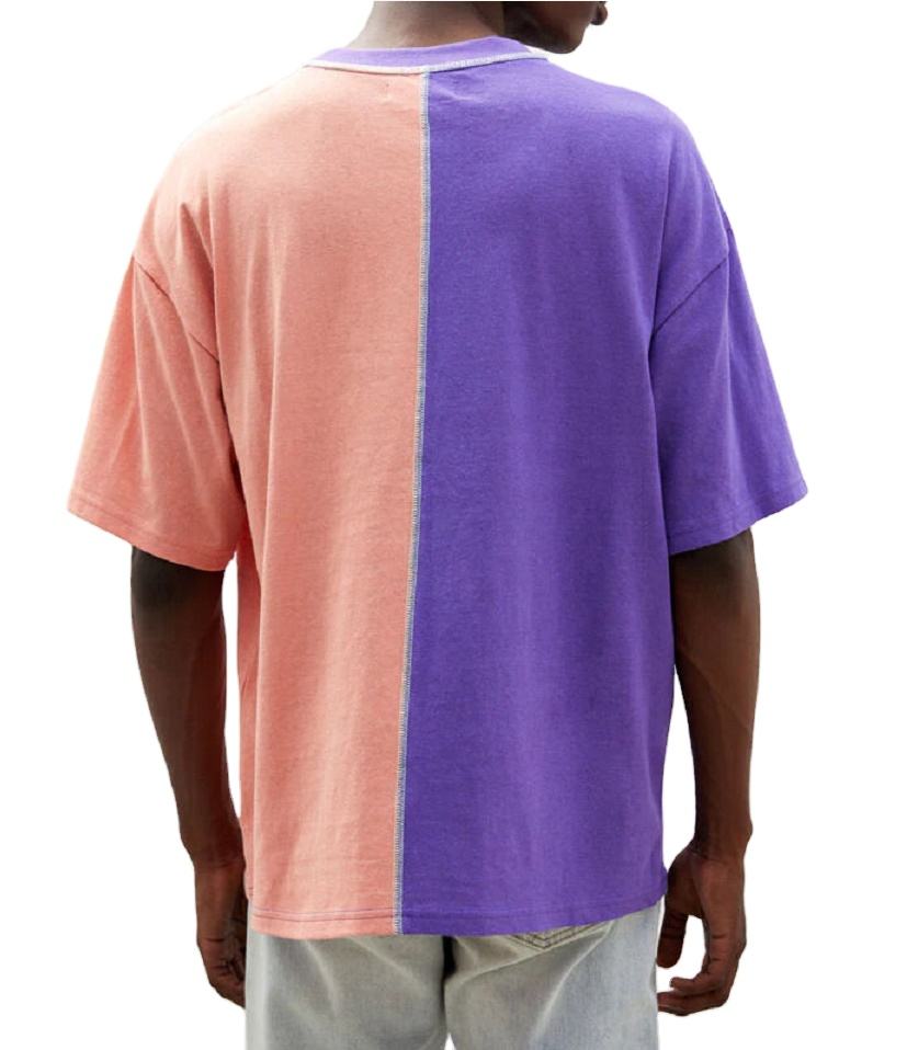 Mens Half Color Cotton Custom Contrast Stitching Streetwear Split Colors T Shirts