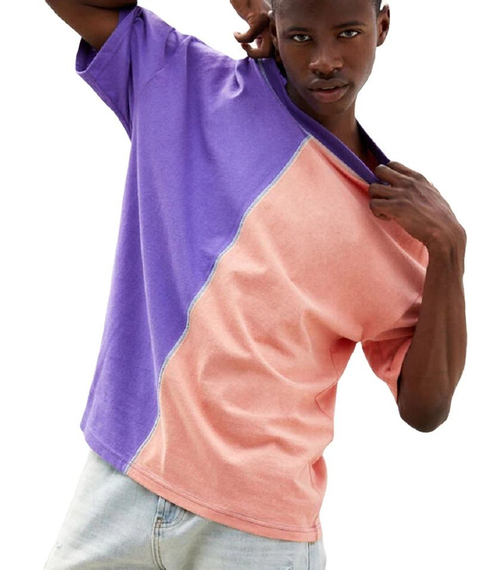 Herren halbe Farbe Baumwolle benutzerdefinierte Kontraststicken Streetwear Split Colors T -Shirts