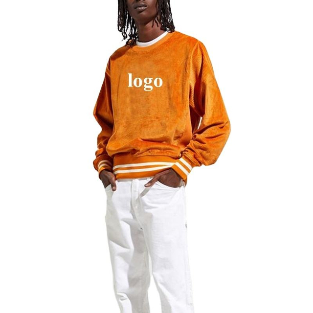 Aangepaste heren corduroy crew nek sweatshirt met gestreepte ribbels pullover hoodie