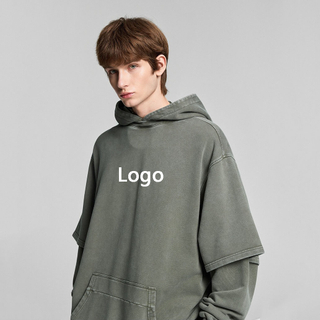1279 Sweat &agrave; capuche double &eacute;paisseur vintage d&eacute;lav&eacute; pour hommes