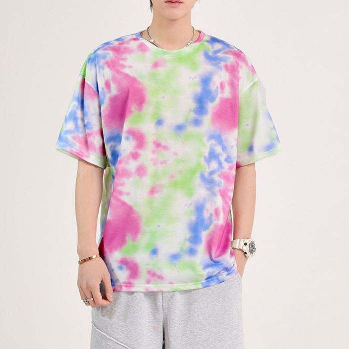 Oem Custom T-Shirt Personnalisable Round Neck T Shirt Short Sleeve Tie Dye Printed Men 100% Polyester T Shirt