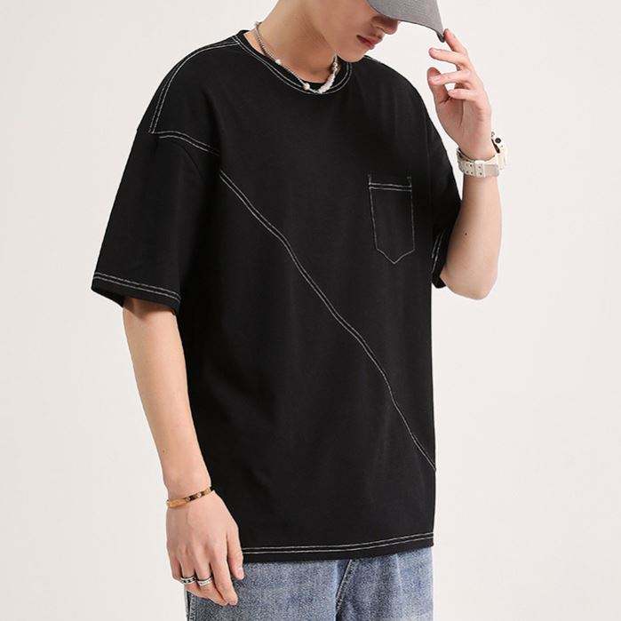 Men Tshirt 2021 Custom Geometrical Pattern Print Tshirts Algodon Contrast Stitching Men Blank Tshirt