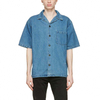 OEM Manufacturer Summer Blouse High Quality Short Sleeve Button Square Collar Classic Blue Men Denim Shirt