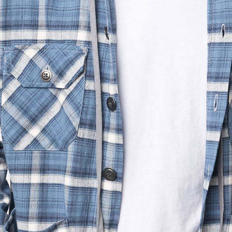 OEM Manufacturer Custom High Quality Men's Oversized Checked Plaid Flannel Shirts With Hood