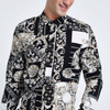 OEM Manufacturer Men's Clothing Black Mixed Skin Fit Shirts Baroque Print Mens Casual Slim Fit Shirts