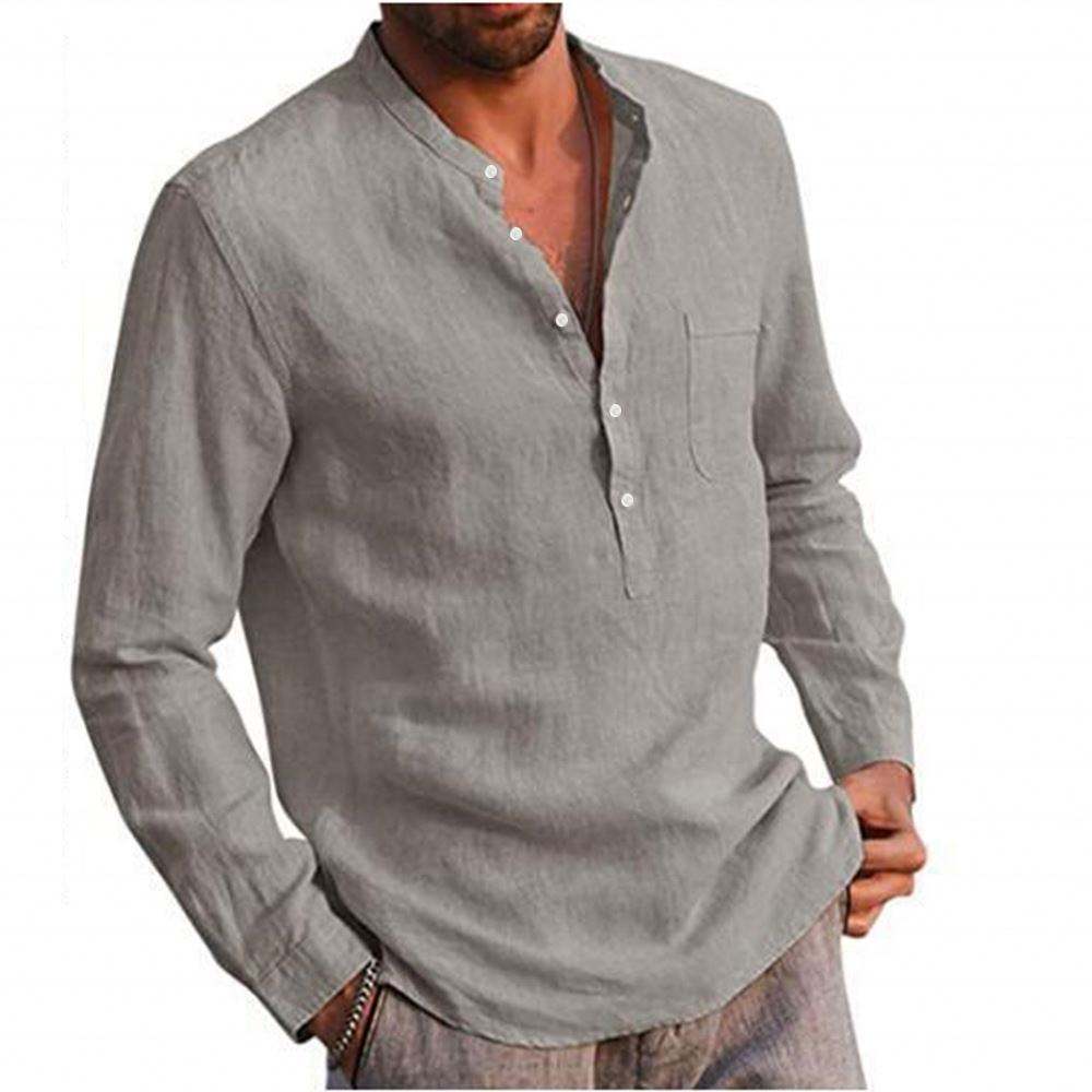 OEM Manufacturer Custom Print Button Down Collar Men's Solid White Blank Embroidered Hemp Blouses Dress Shirts