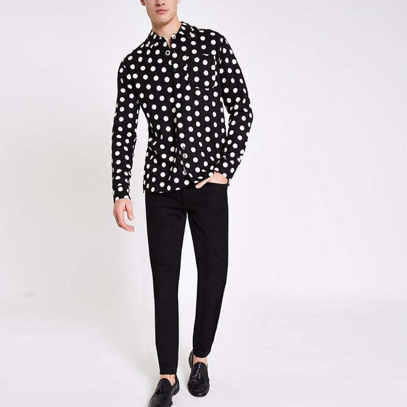 OEM Manufacturer Wholesale Men Dress Shirts Black Polka Dot Buttno Down Shirt