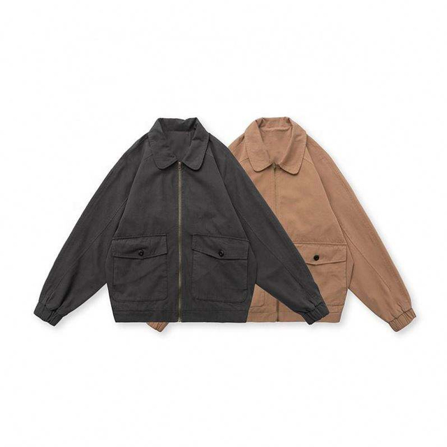 Oem Manufacturer Wholesale Custom Plus Sizes Rounded Lapel Washed Large Pocket Bomber Jacket