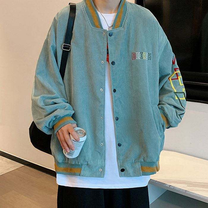 Oem Manufacturer Custom Windbreaker Eombroidered Corduroy Oversized Men Vintage Style Bomber Jacket