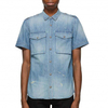OEM Manufacturer Service Short Sleeve Blue Distressed Denim Men Jean Shirt