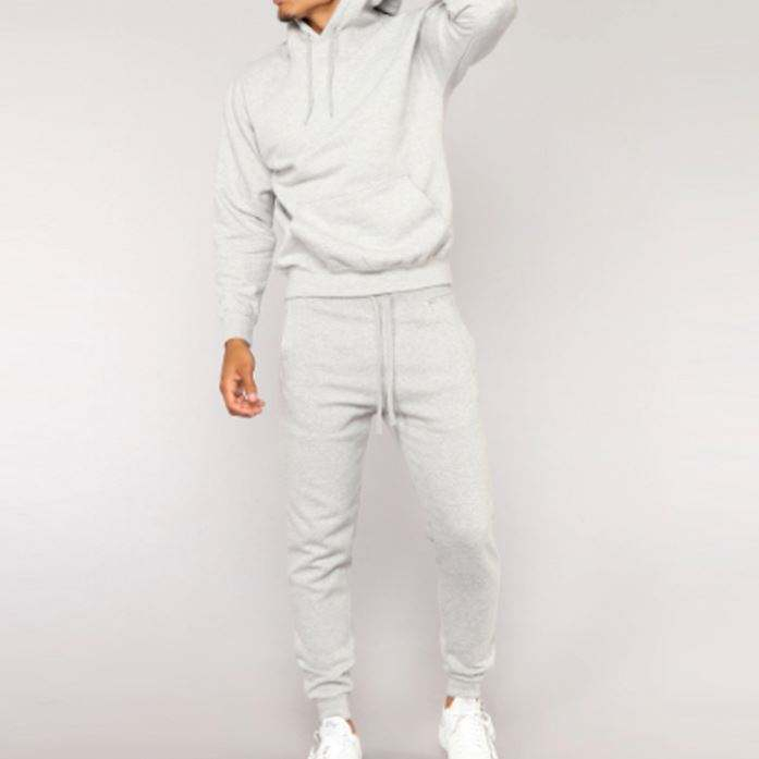 High Quality Custom Logo Design Slim Fit Long Sleeve Kangaroo Pocket Grey Tracksuit For Men