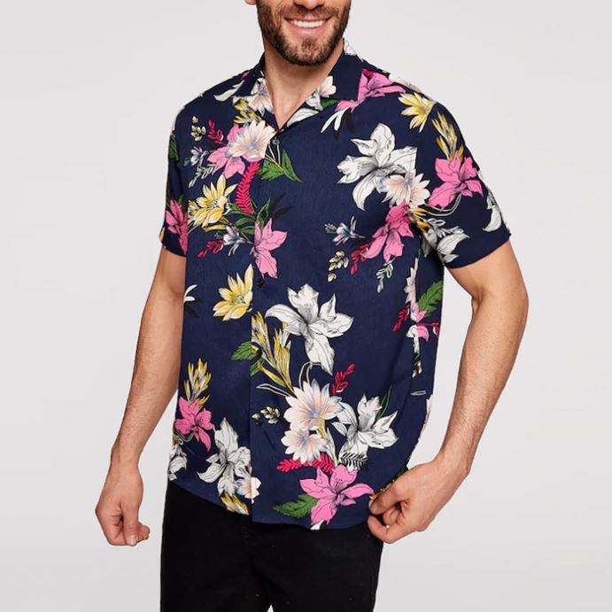 Fabricante OEM Design de moda com estampa floral tropical camisas de manga curta masculina