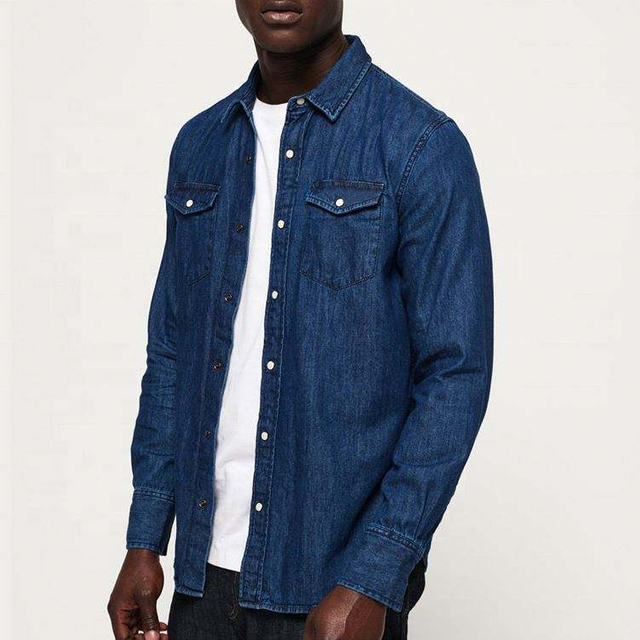 OEM Manufacturer Plus Size Mens Shirts Jeans Latest Design Washed Denim Shirt Regular Fit Casual Men Shirts