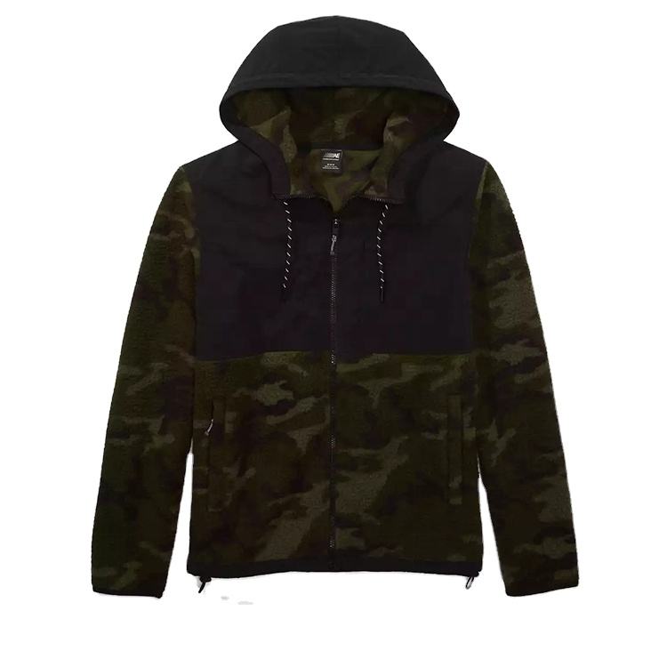 Customized Design Men Camo Sherpa Jackets Patchwork Winter Hoodie