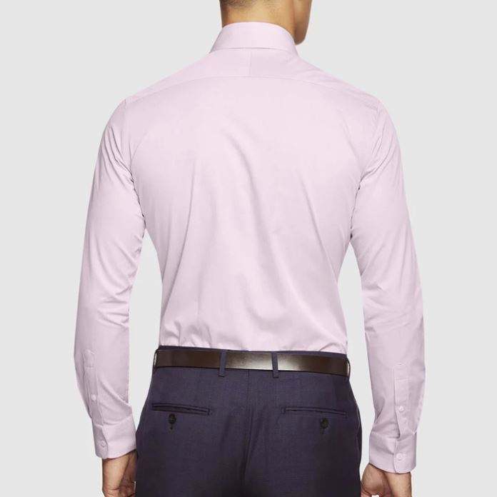 Camisa de vestir para hombre del nuevo estilo de la moda del fabricante del OEM Camisa rosada del Dobby del ajuste delgado de la manga larga