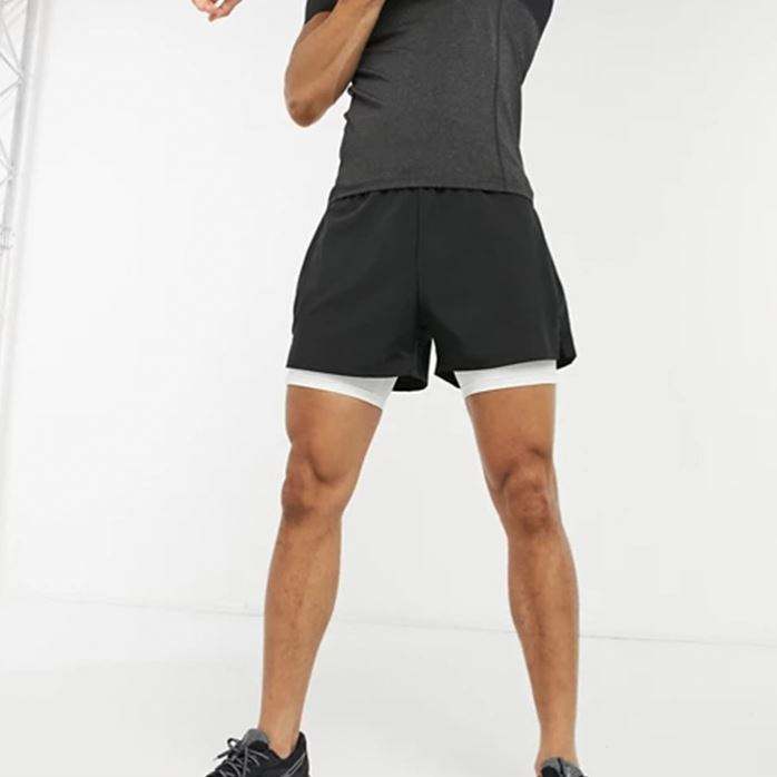 Hot Selling Activewear Color Block Athletic Cycling Shorts Elastic Waist Men 2-In-1 Running Shorts