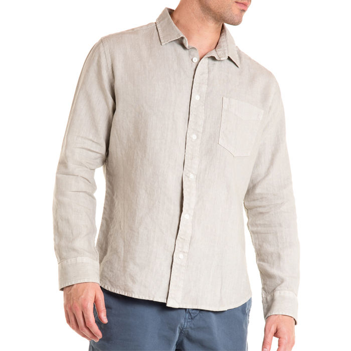 OEM Производител Мъжка висококачествена удобна риза с дълги ръкави и обикновен лен
