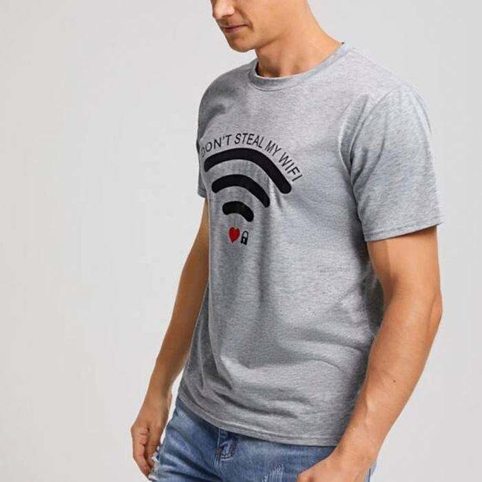 Custom Wifi Pattern Printed Mens Graphic Tshirt Short Sleeve O Neck Lightweight Men Summer 180 Gsm Tshirts