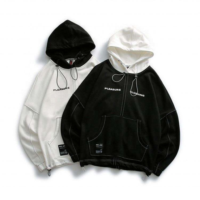 OEM Manufacturer Custom Silk Screen Printing Black And White Half Color Hoodie Pima Cotton Long Sleeve Men's Coats