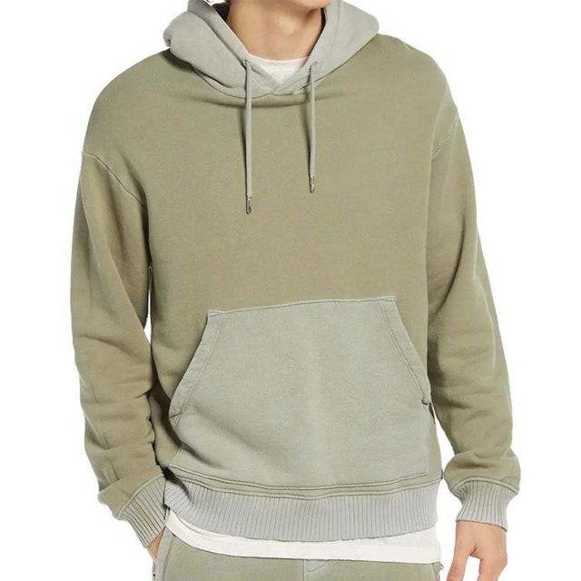 OEM Manufacturer Custom High Quality Vintage Washed Colorblock Hood Pocket Hoodies Pullover Sweatshirt