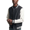 OEM Manufacturer Custom Color Block Men's Wool Button Up Baseball With Faux Leather Sleeves Jacket