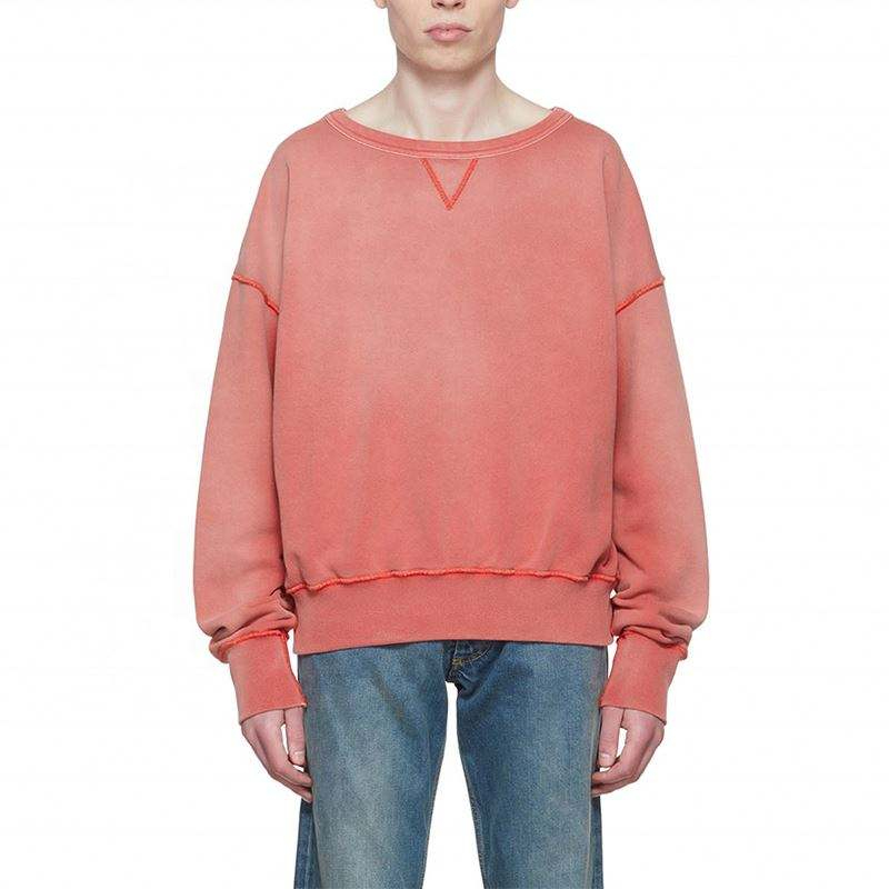 OEM Manufacturer Custom Fashionable Men Crew Neck Acid Vintage Wash Cotton Sweatshirts With Contrast Stitching