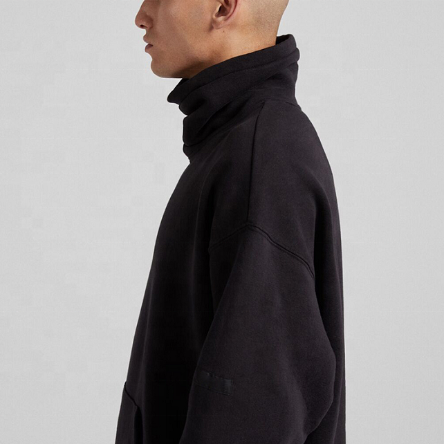 OEM Manufacturer Custom High Quality Cotton Fleece High Collar Oversized Drop Shoulder Sweatshirt Pullover Hoodies