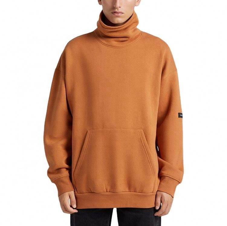 OEM Manufacturer Custom High Quality Cotton Fleece High Collar Oversized Drop Shoulder Sweatshirt Pullover Hoodies