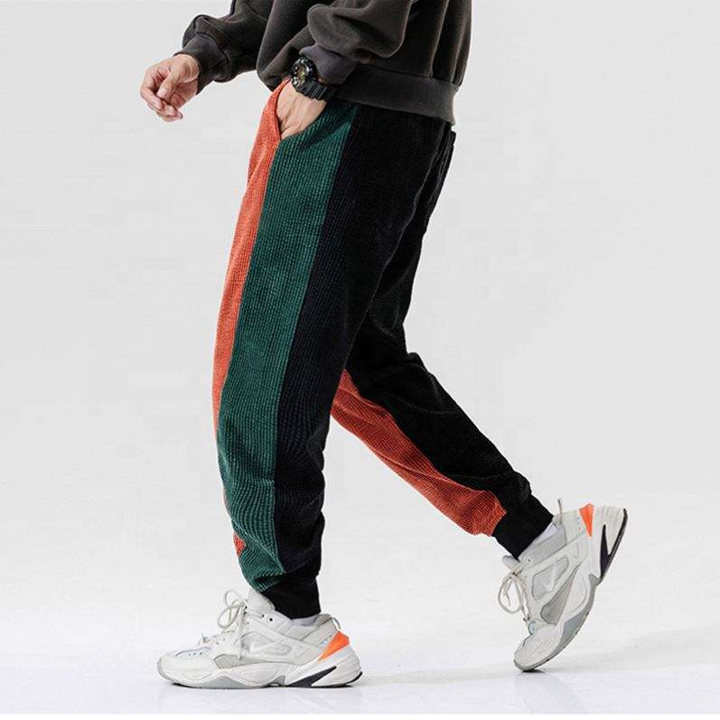 OEM-producent Engros Lange bomuldsbukser til mænd Stor lomme farveblok fløjlsbukser Sportsjogger
