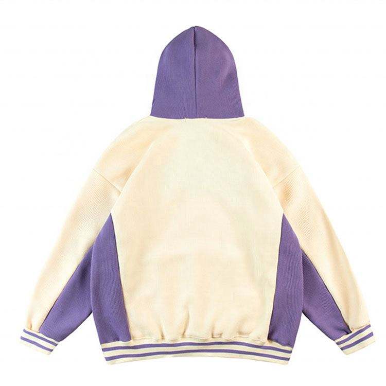 OEM Manufacturer High Quality Customized 3D Embroidery Logo Fashion Patchwork Pullover Two Color Tone Men's Hoodies