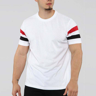 T-Shirt blanc &agrave; manches courtes et col rond pour hommes, impression personnalis&eacute;e &agrave; rayures, en vrac