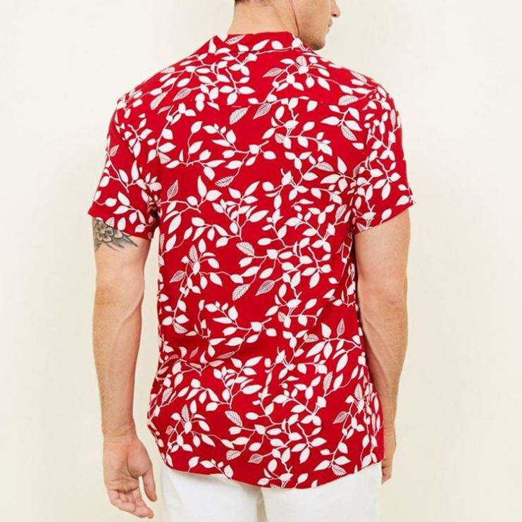 OEM Manufacturer Casual Hawaiian Red Leaf Print Short Sleeve Men Shirt