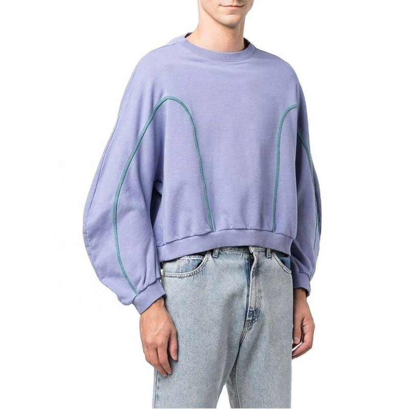 OEM Manufacturer Custom Men Oversized Cotton Contrast Stitching Crewneck Sweatshirt Drop Shoulder Hoodie Pullover