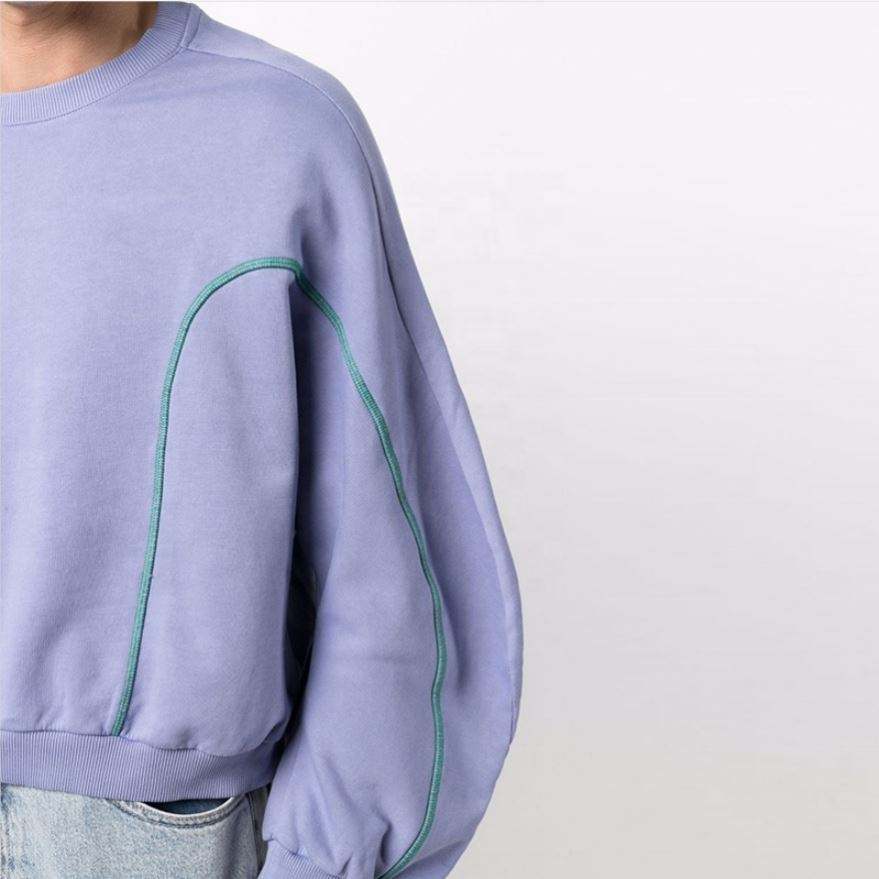 OEM Manufacturer Custom Men Oversized Cotton Contrast Stitching Crewneck Sweatshirt Drop Shoulder Hoodie Pullover