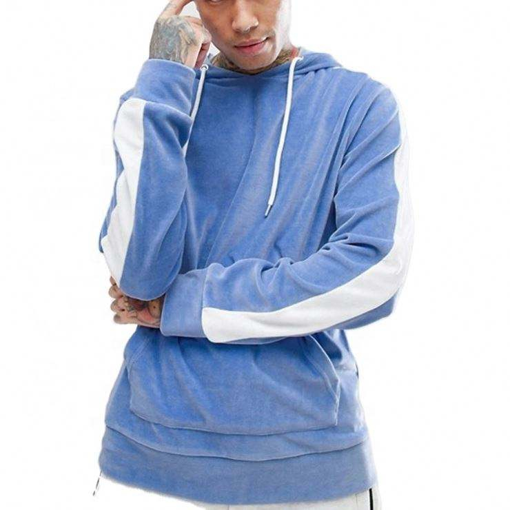 OEM Manufacturer Custom Mens Side Stripe Velour Hoodie Vintage Oversized Velvet Hoodie Pullover
