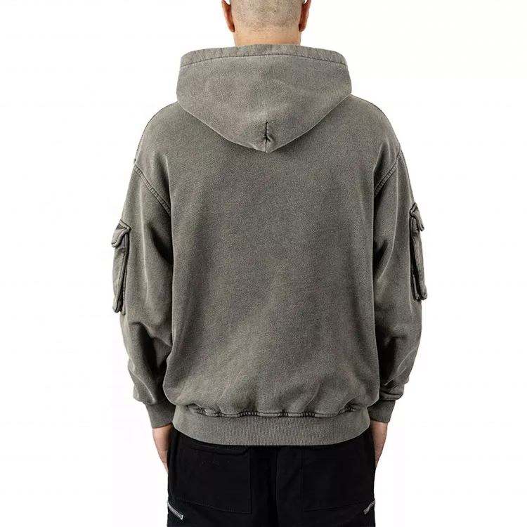 OEM Manufacturer Mens Hooded Sweatshirt 3D Pocket Heavyweight Cotton Washed Zipper Hoodie Wholesale