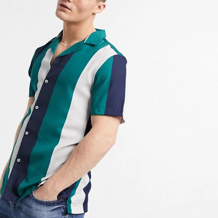 OEM Manufacturer Wholesale Fashion Mens Clothing Shirts Short Sleeve Striped Printed Customize Shirt