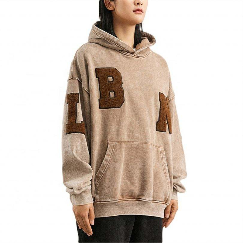 OEM Manufacturer 2022 Eco Friendly Vintage Heavyweight Acid Wash Men Custom Logo Chenille Embroidery Patch Hoodie