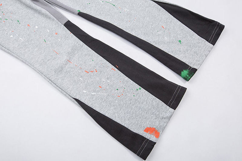 Fabricante OEM Cintura elástica Patchwork Graffiti Joggers Logotipo personalizado Calças de suor masculinas empilhadas Calças de moletom flare