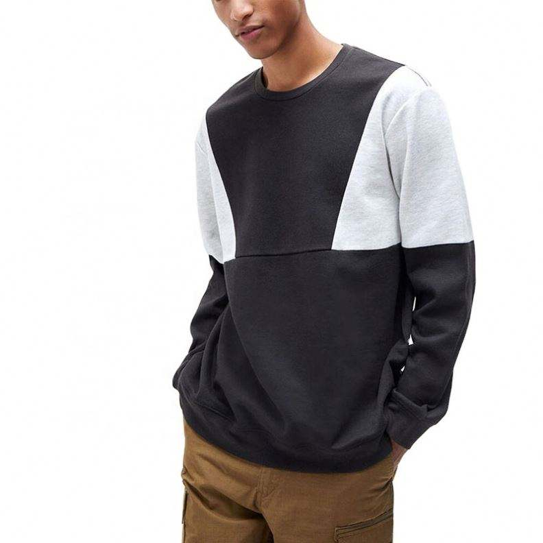 OEM Manufacturer Custom Men Color Block Crew Neck Double Stitching Sweatshirt Contrast Color Oversized Sweatshirt